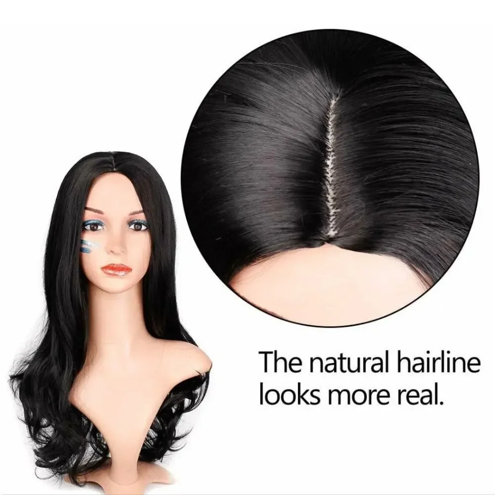 Women's Black Long Wavy Wig Long Curly Straight Synthetic Hair Fashion Looking